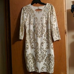 Formal Dress: White with Gold Sequined Patterns